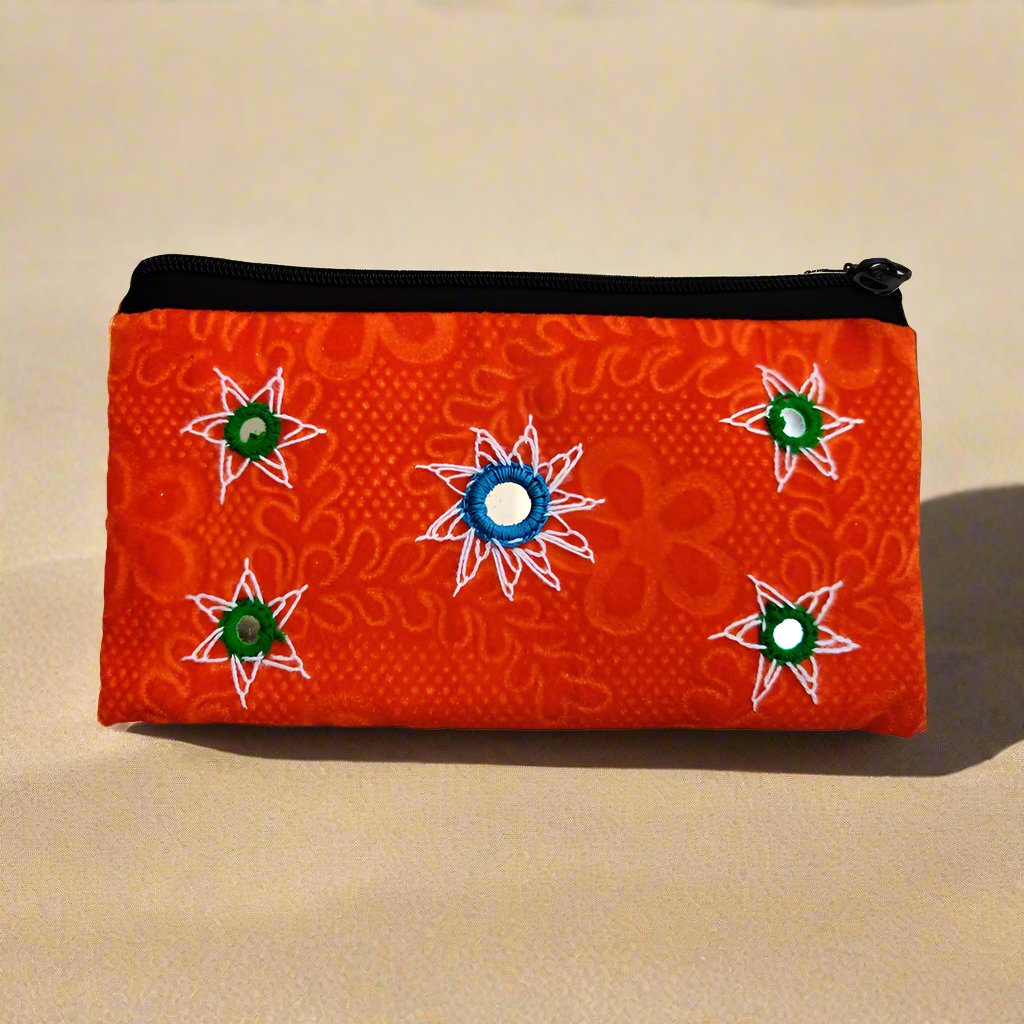 Applique Red Zipper Pouch