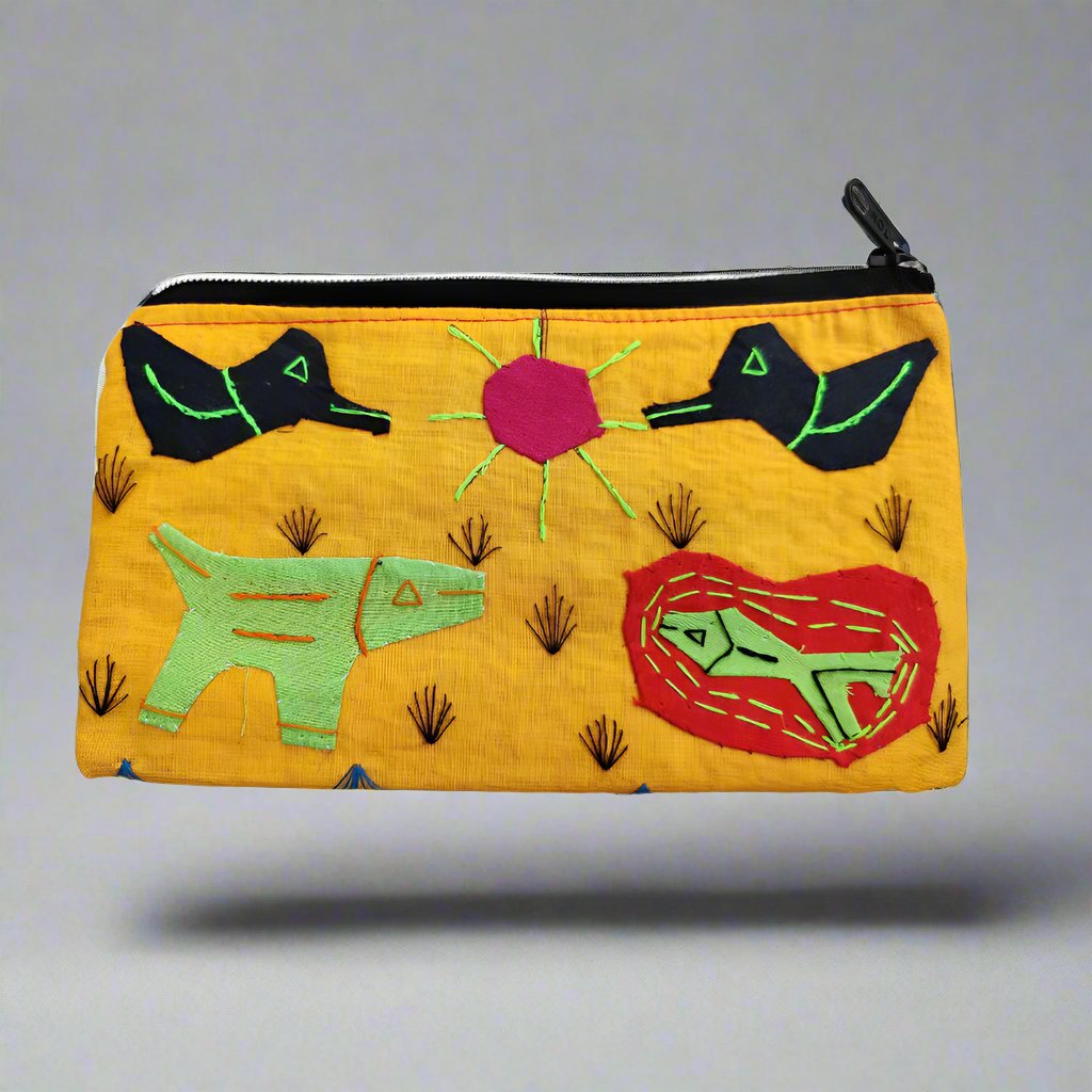 Applique Yellow Zipper Pouch Yellow