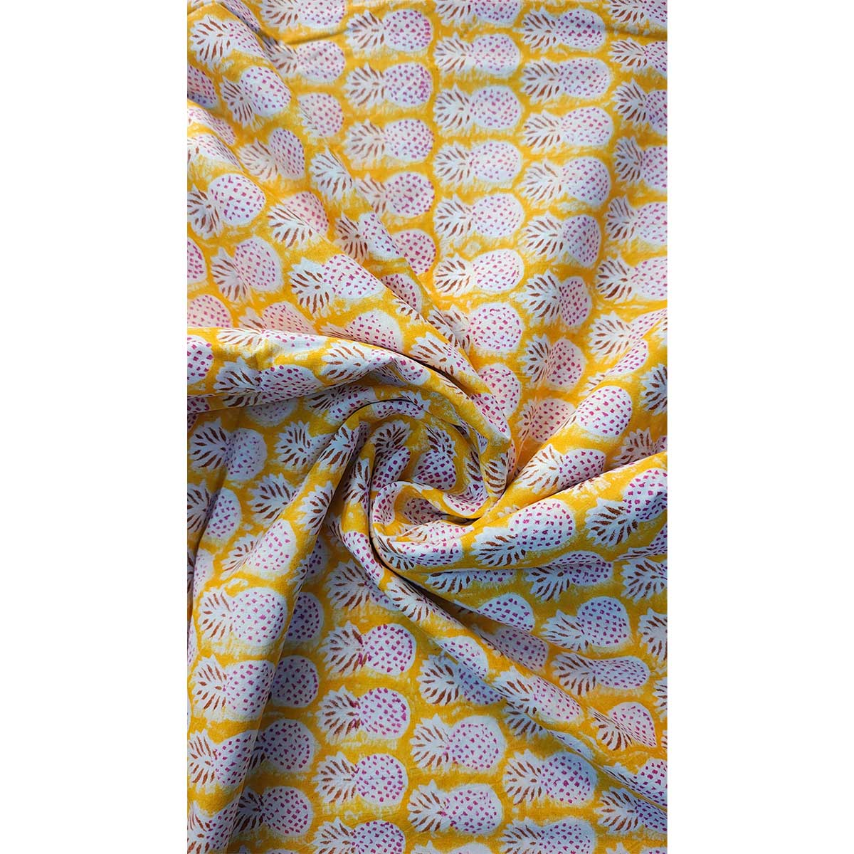 Sanganeri Hand Block Print Cotton Fabric – Mustard Yellow Pineapple Motif