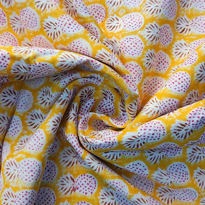 Sanganeri Hand Block Print Cotton Fabric – Mustard Yellow Pineapple Motif