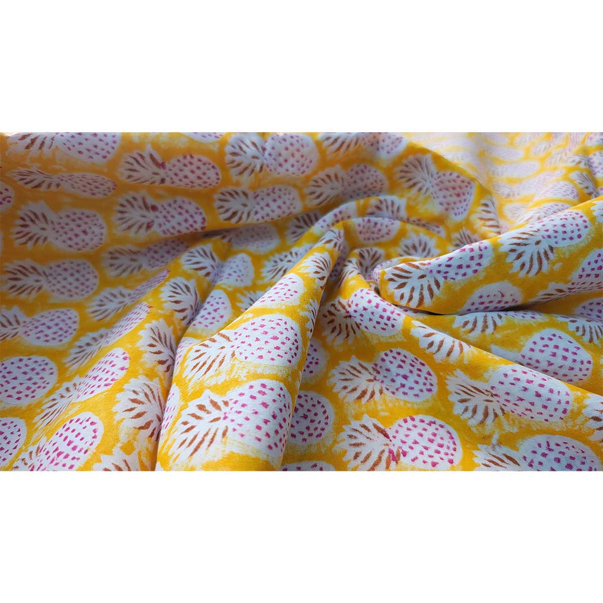 Sanganeri Hand Block Print Cotton Fabric – Mustard Yellow Pineapple Motif