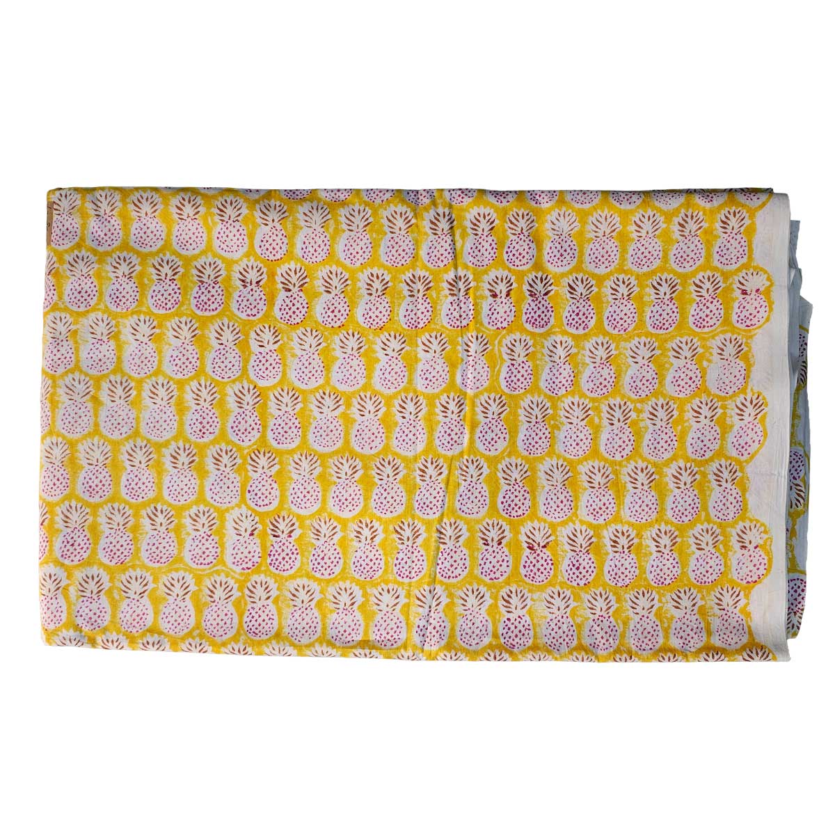 Sanganeri Hand Block Print Cotton Fabric – Mustard Yellow Pineapple Motif