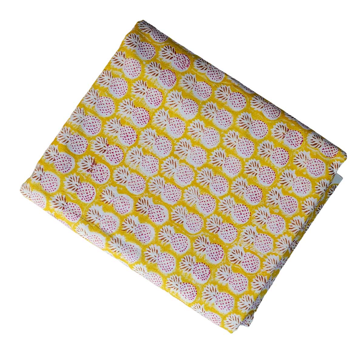 Sanganeri Hand Block Print Cotton Fabric – Mustard Yellow Pineapple Motif
