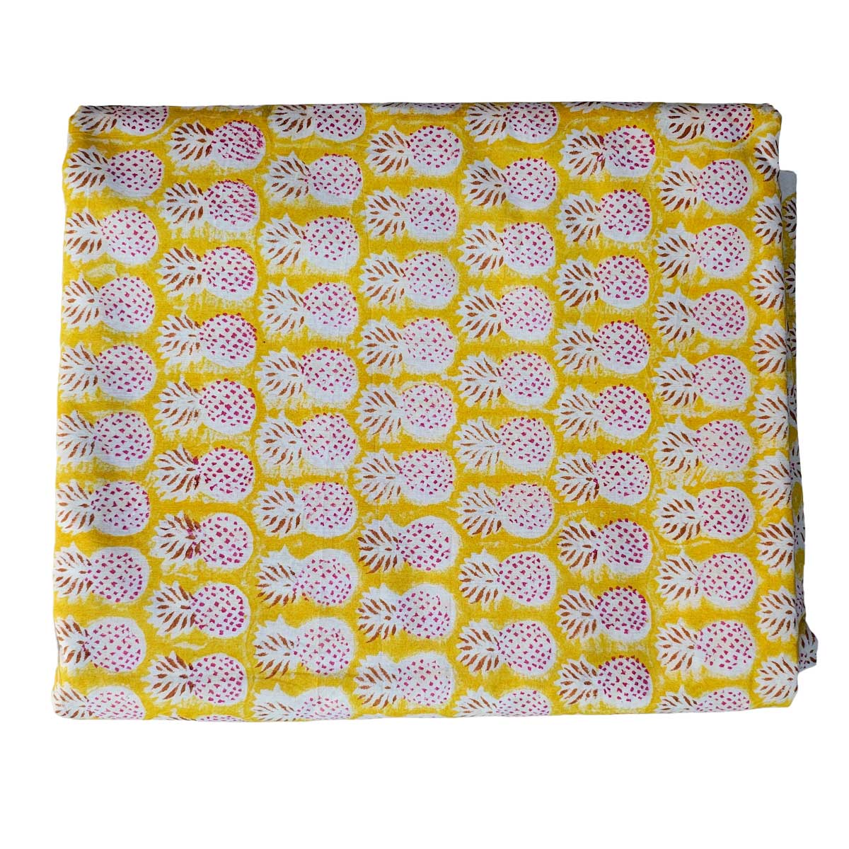 Sanganeri Hand Block Print Cotton Fabric – Mustard Yellow Pineapple Motif