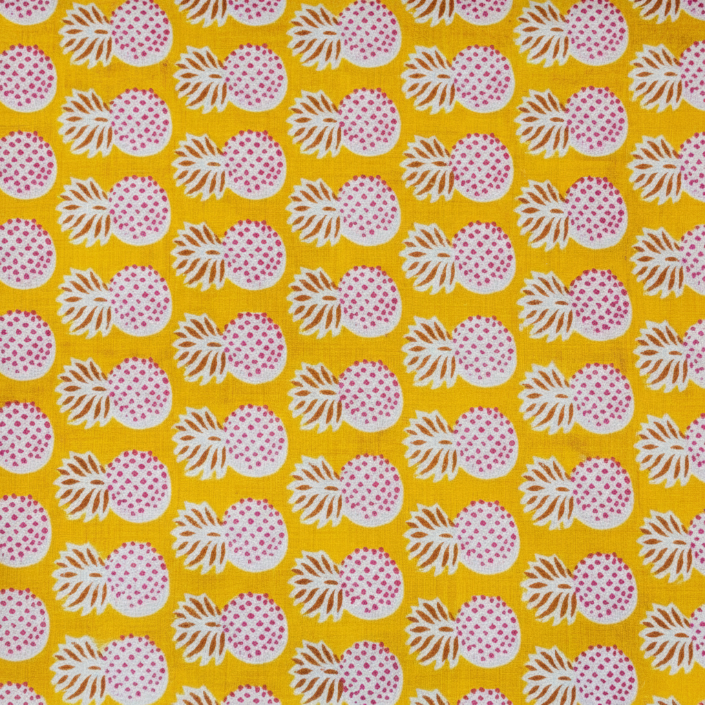 Sanganeri Hand Block Print Cotton Fabric – Mustard Yellow Pineapple Motif