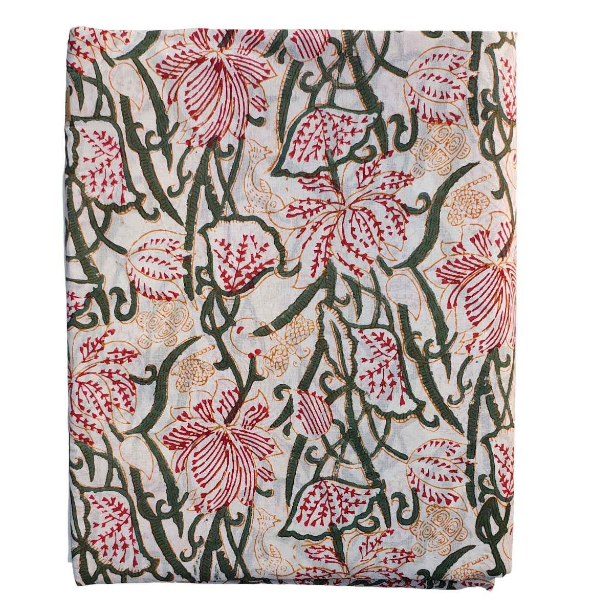 Sanganeri Hand Block Print Cotton Fabric – Green Vine Floral