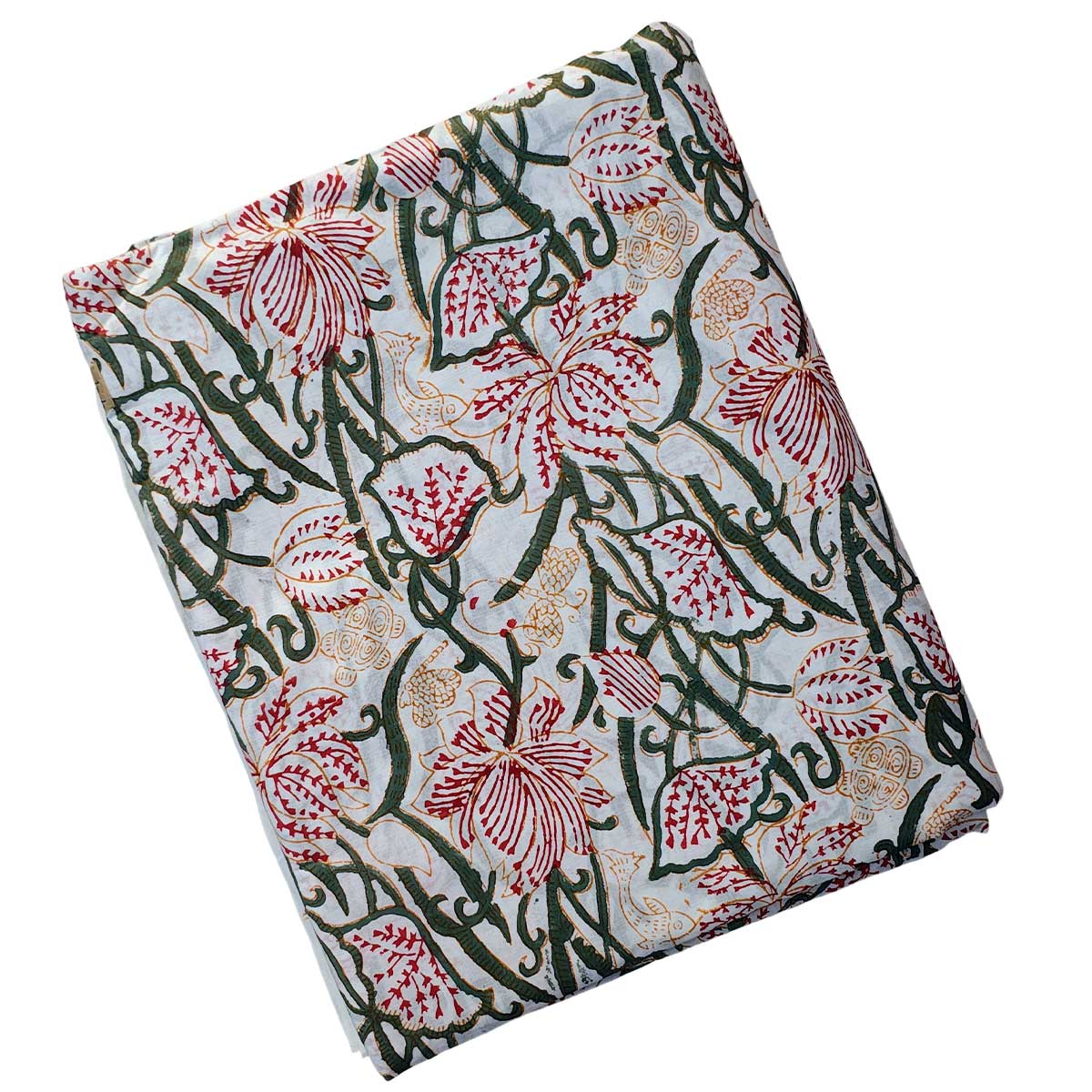 Sanganeri Hand Block Print Cotton Fabric – Green Vine Floral