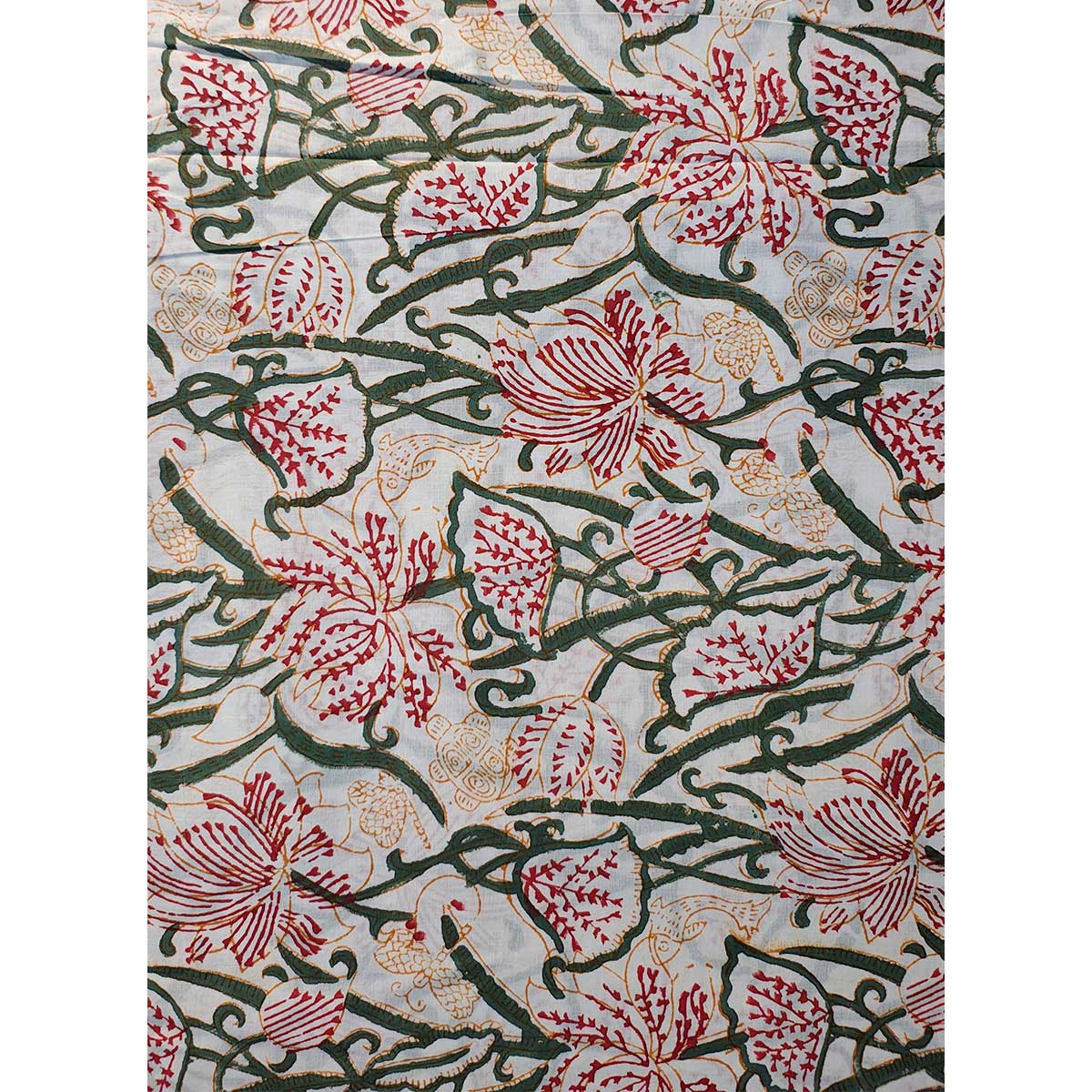 Sanganeri Hand Block Print Cotton Fabric – Green Vine Floral