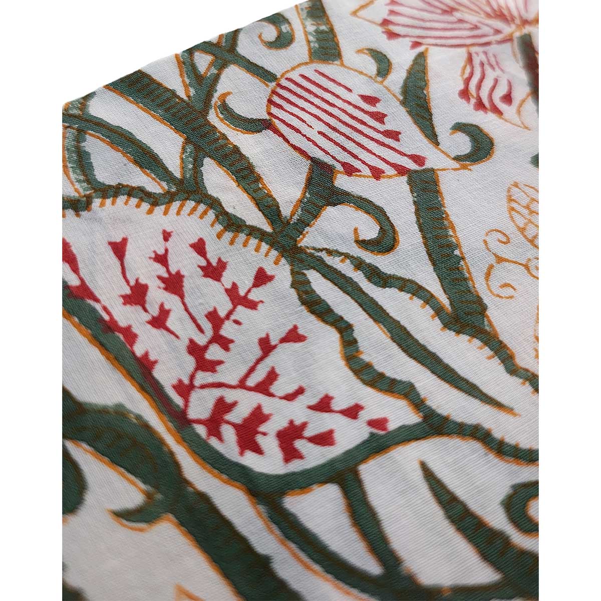 Sanganeri Hand Block Print Cotton Fabric – Green Vine Floral