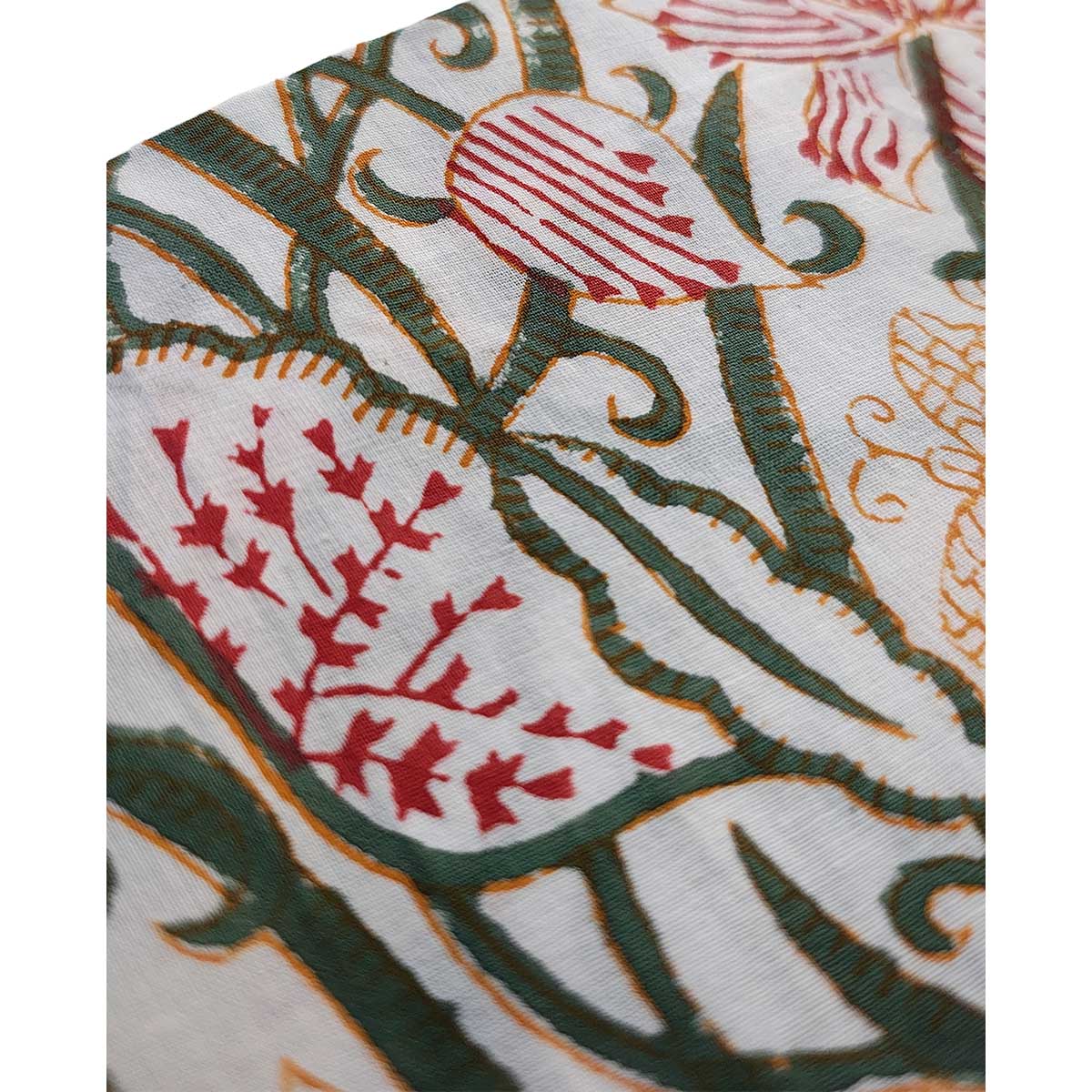 Sanganeri Hand Block Print Cotton Fabric – Green Vine Floral