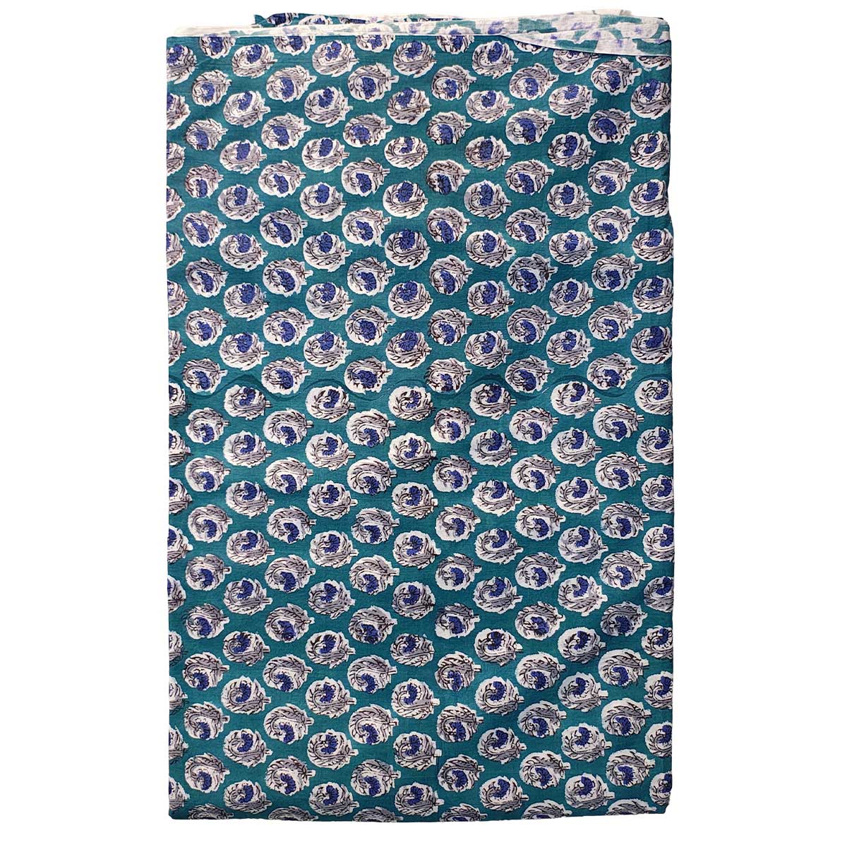 Sanganeri Hand Block Print Cotton Fabric – Teal Paisley Medallion