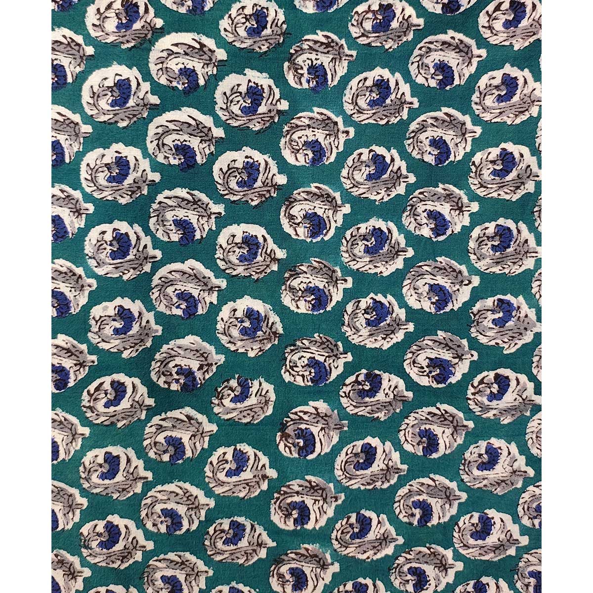 Sanganeri Hand Block Print Cotton Fabric – Teal Paisley Medallion