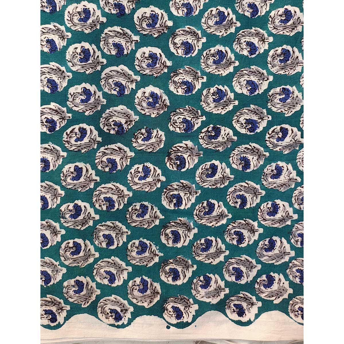Sanganeri Hand Block Print Cotton Fabric – Teal Paisley Medallion