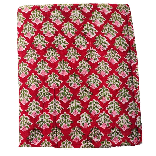Sanganeri Hand Block Print Cotton Fabric – Red Floral Trellis