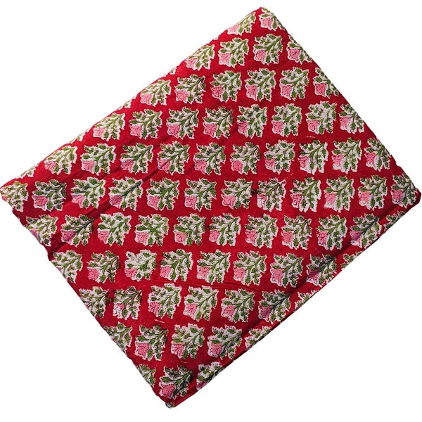 Sanganeri Hand Block Print Cotton Fabric – Red Floral Trellis