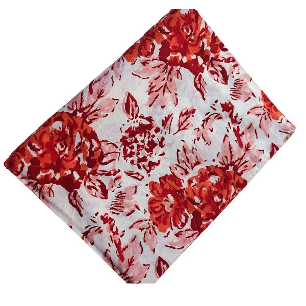Sanganeri Hand Block Print Cotton Fabric – Rust Rose Floral