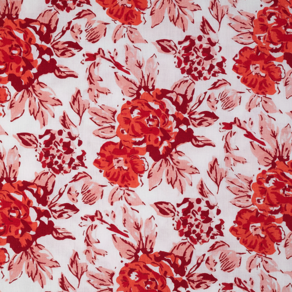 Sanganeri Hand Block Print Cotton Fabric – Rust Rose Floral