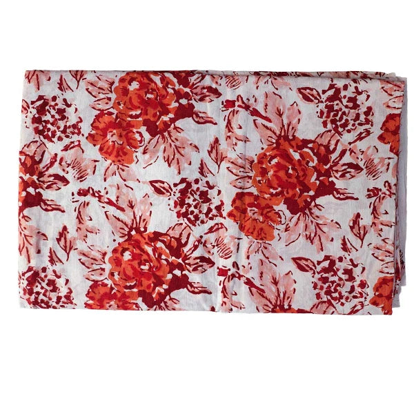 Sanganeri Hand Block Print Cotton Fabric – Rust Rose Floral