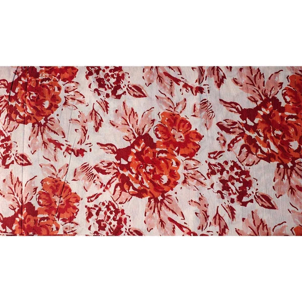 Sanganeri Hand Block Print Cotton Fabric – Rust Rose Floral