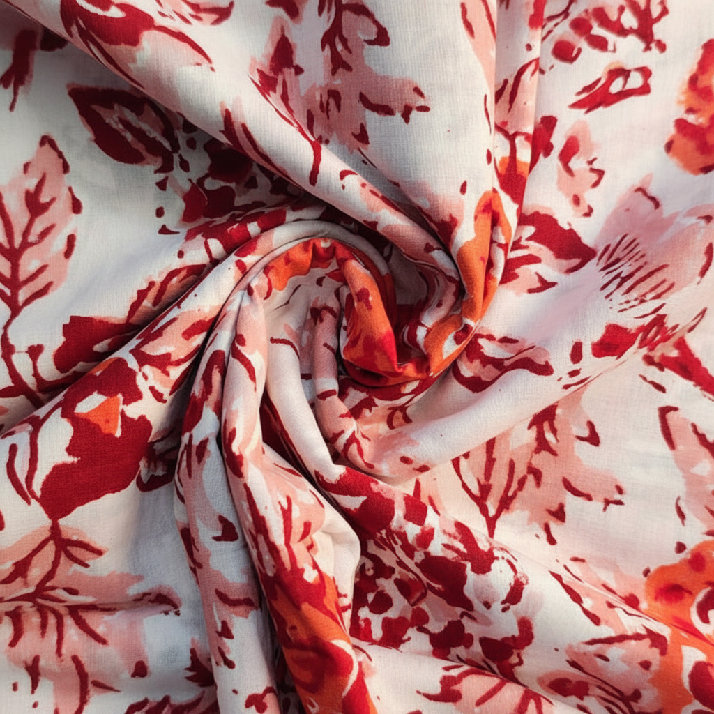 Sanganeri Hand Block Print Cotton Fabric – Rust Rose Floral