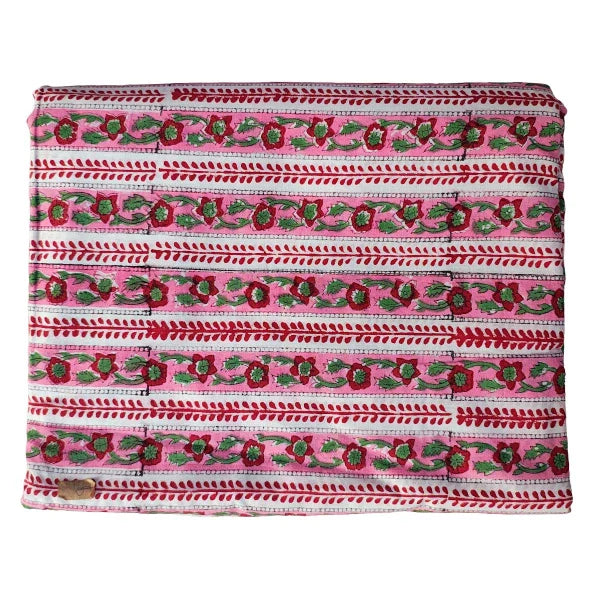 Sanganeri Hand Block Print Cotton Fabric – Pink Floral Stripe