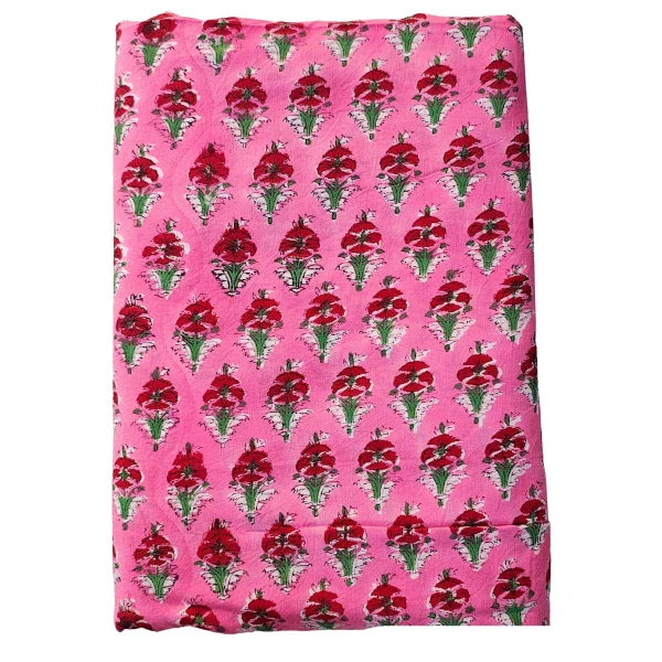 Sanganeri Hand Block Print Cotton Fabric – Pink Floral Booti