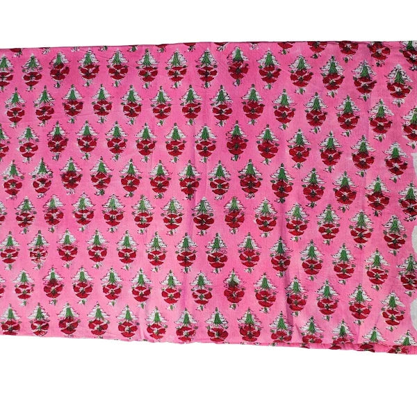 Sanganeri Hand Block Print Cotton Fabric – Pink Floral Booti