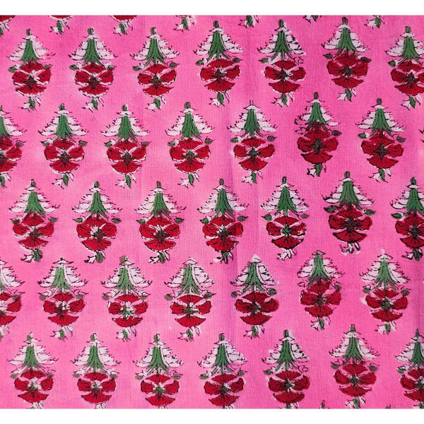 Sanganeri Hand Block Print Cotton Fabric – Pink Floral Booti