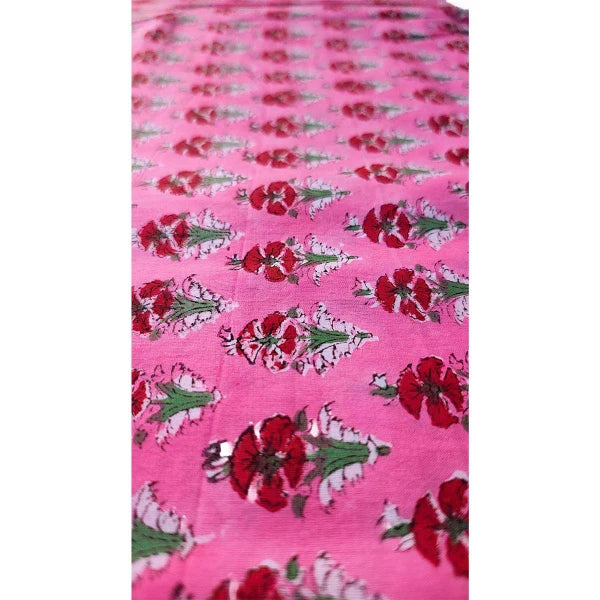 Sanganeri Hand Block Print Cotton Fabric – Pink Floral Booti