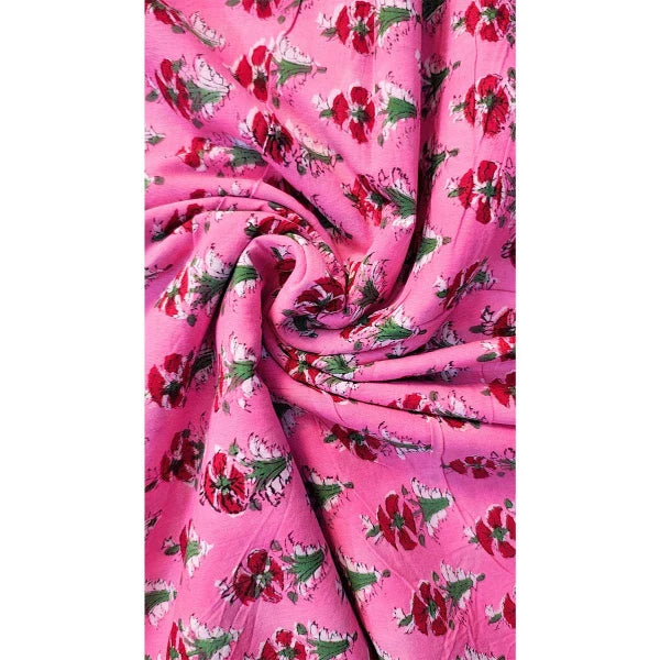 Sanganeri Hand Block Print Cotton Fabric – Pink Floral Booti