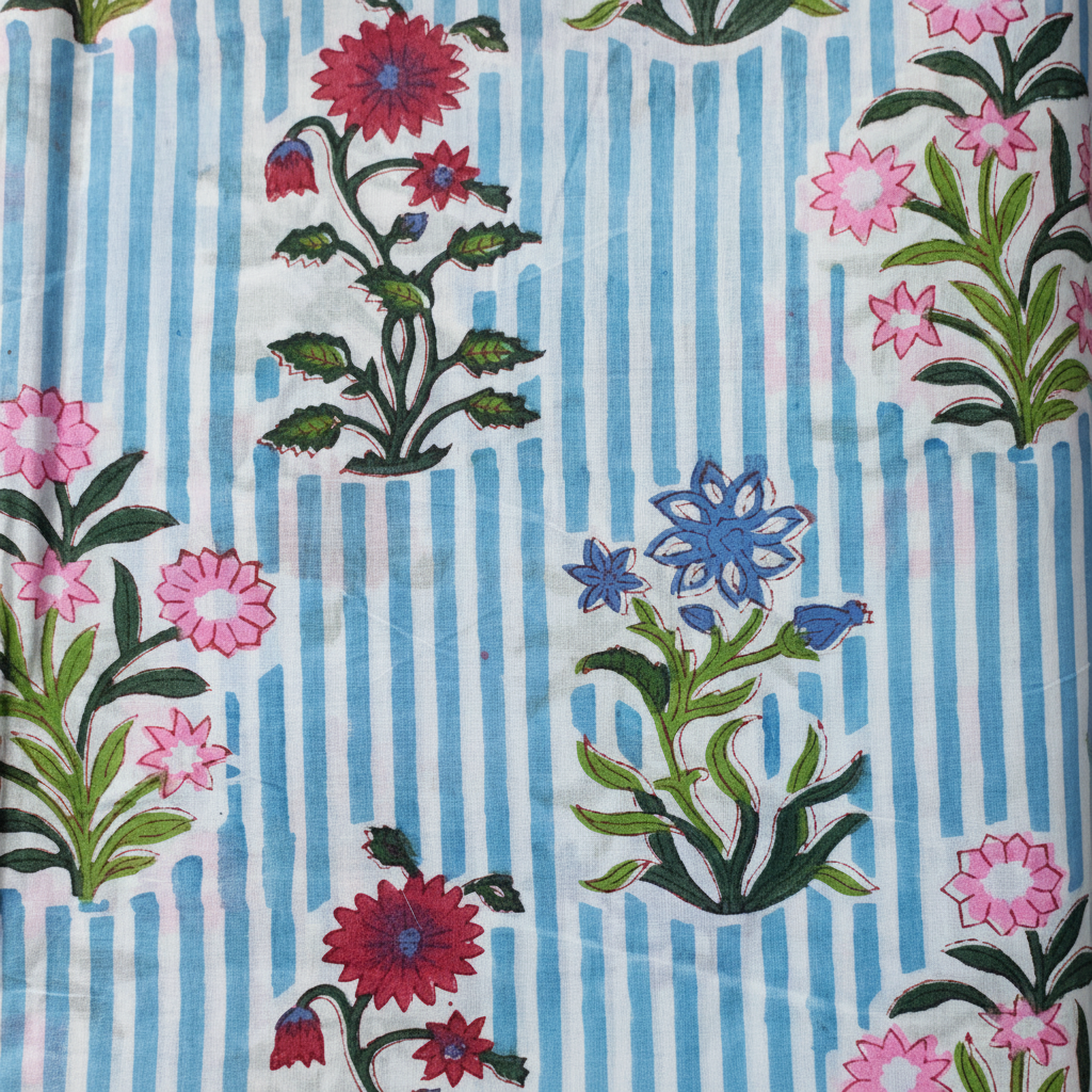 Sanganeri Hand Block Print Cotton Fabric – Blue And White Floral