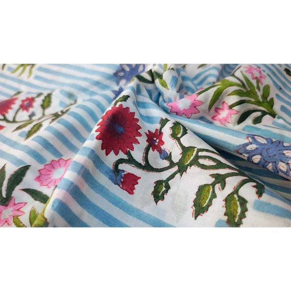 Sanganeri Hand Block Print Cotton Fabric – Blue And White Floral