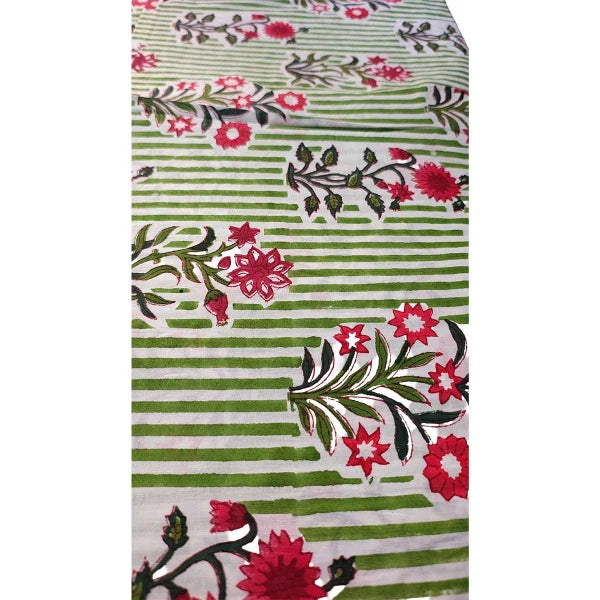 Sanganeri Hand Block Print Cotton Fabric – Green And Red Floral