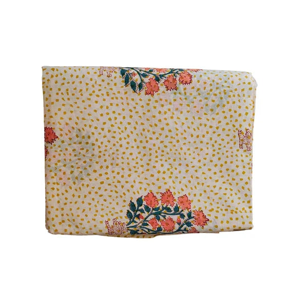 Sanganeri Hand Block Print Cotton Fabric – Beige Floral