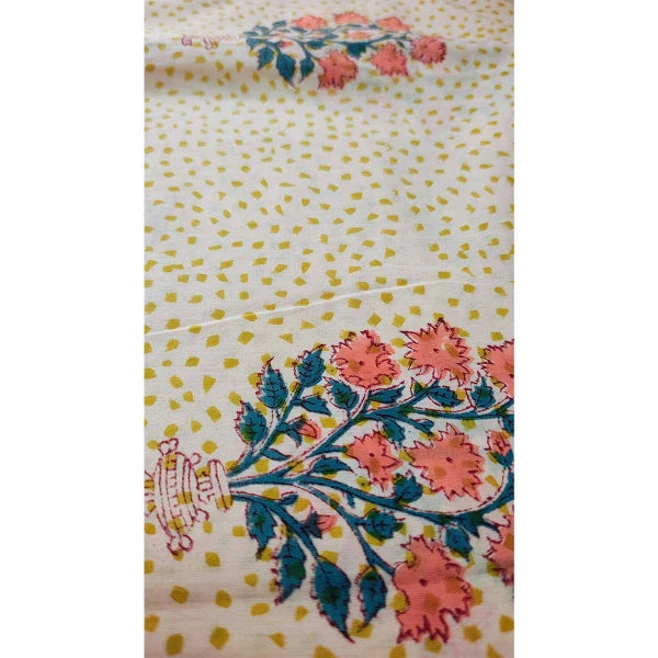 Sanganeri Hand Block Print Cotton Fabric – Beige Floral