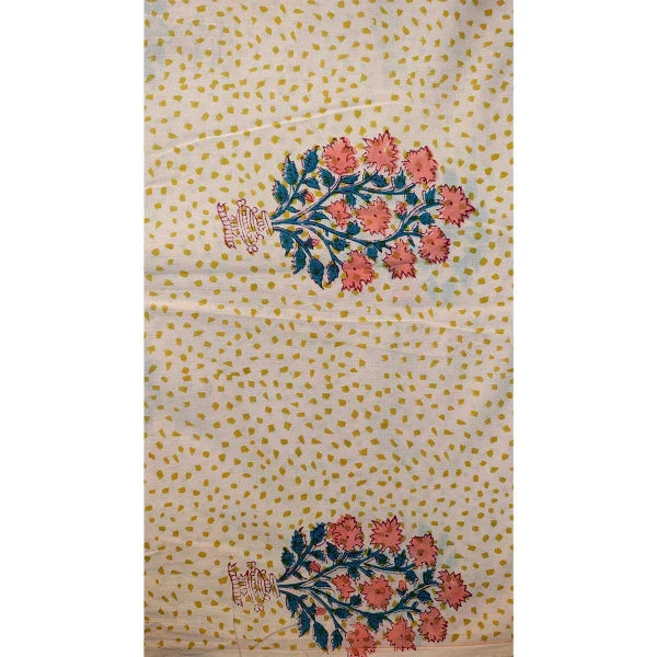 Sanganeri Hand Block Print Cotton Fabric – Beige Floral