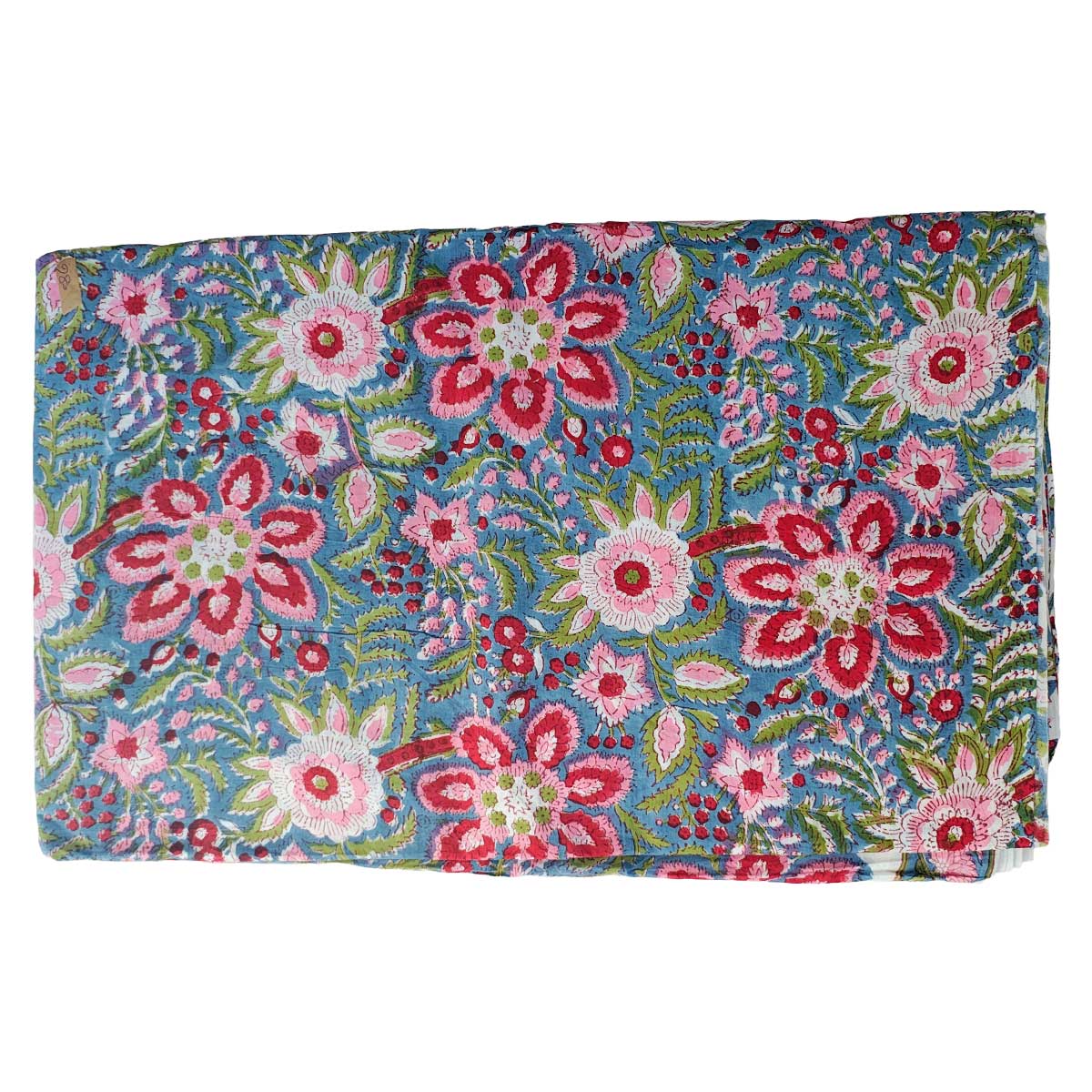 Sanganeri Hand Block Print Cotton Fabric – Blue And Pink Floral