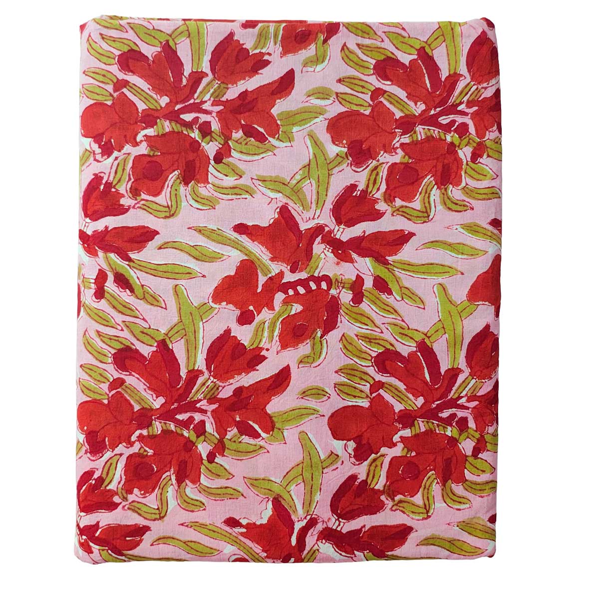 Sanganeri Hand Block Print Cotton Fabric – Pink And Red Floral