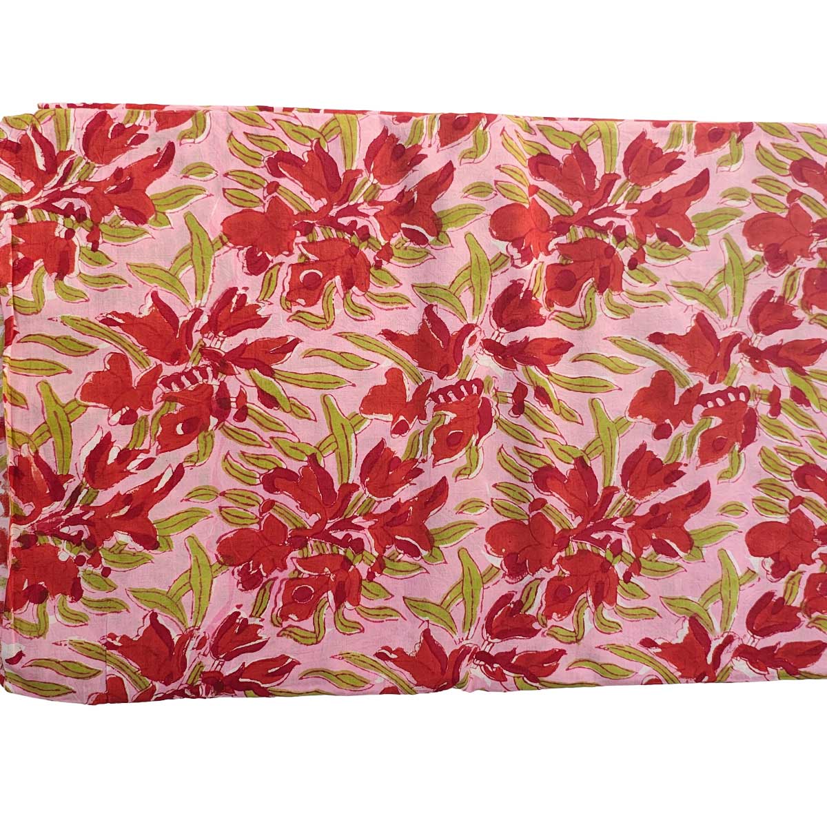 Sanganeri Hand Block Print Cotton Fabric – Pink And Red Floral