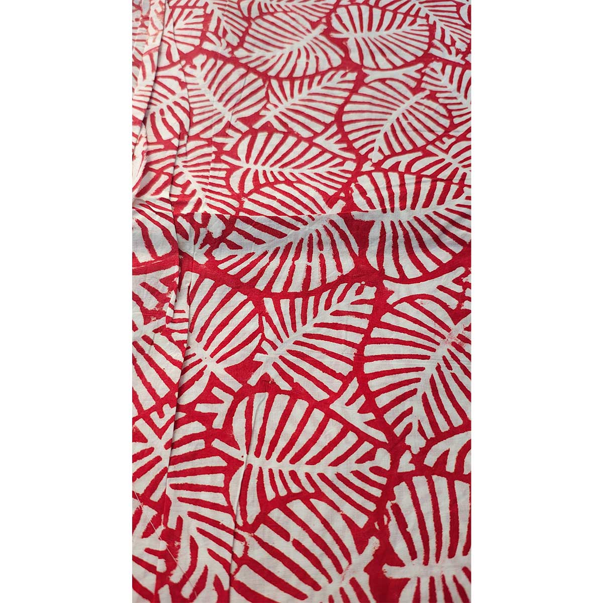 Sanganeri Hand Block Print Cotton Fabric – Red Leaf Print