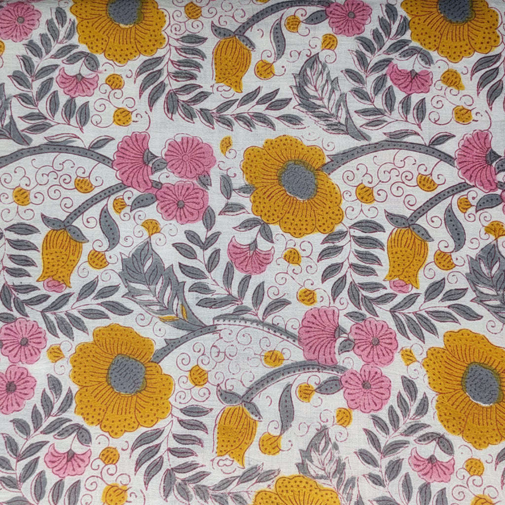 Sanganeri Hand Block Print Cotton Fabric – Multicolor Floral Print