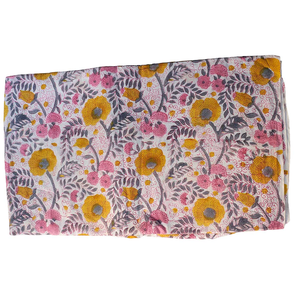 Sanganeri Hand Block Print Cotton Fabric – Multicolor Floral Print