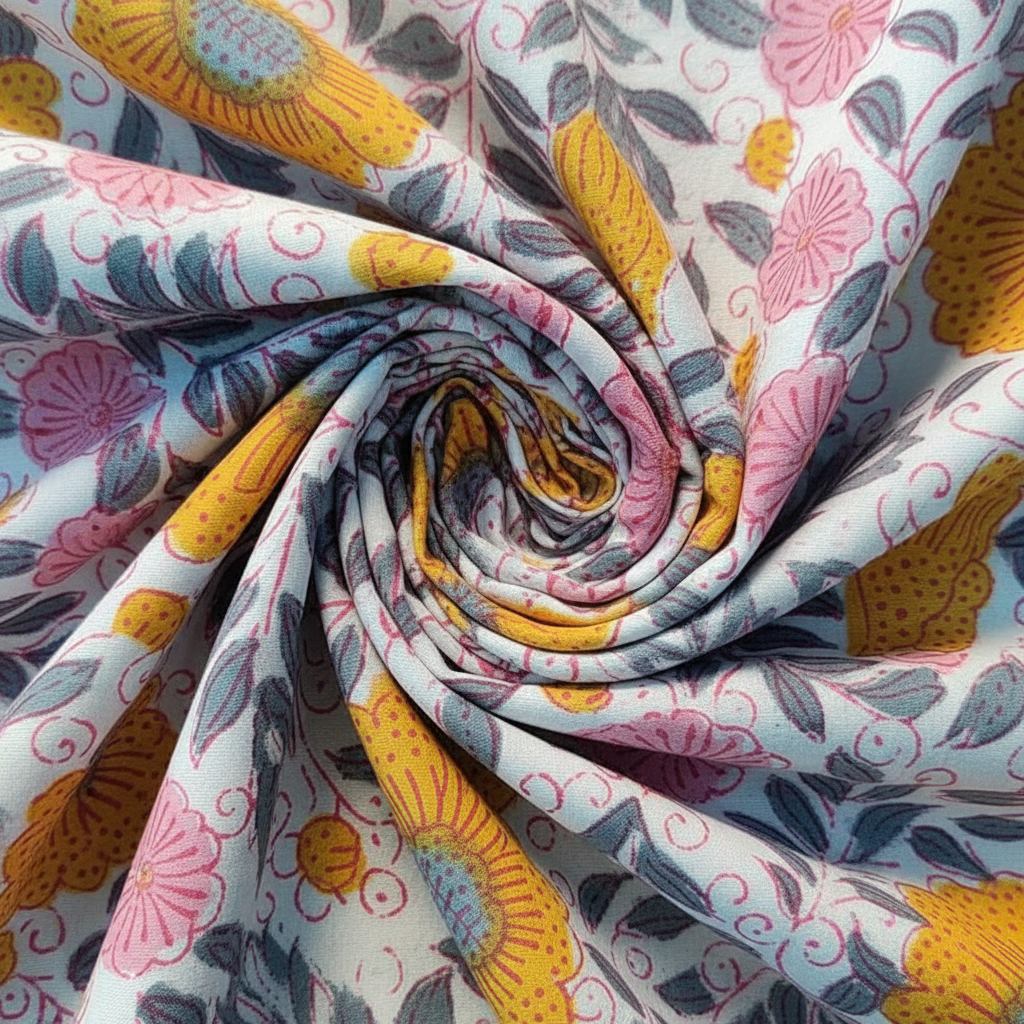 Sanganeri Hand Block Print Cotton Fabric – Multicolor Floral Print