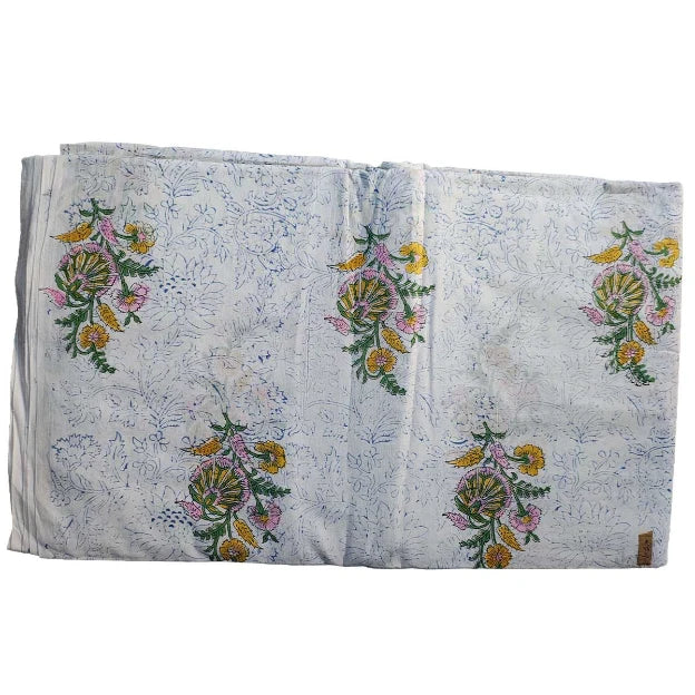 Sanganeri Hand Block Print Cotton Fabric – White Floral Print