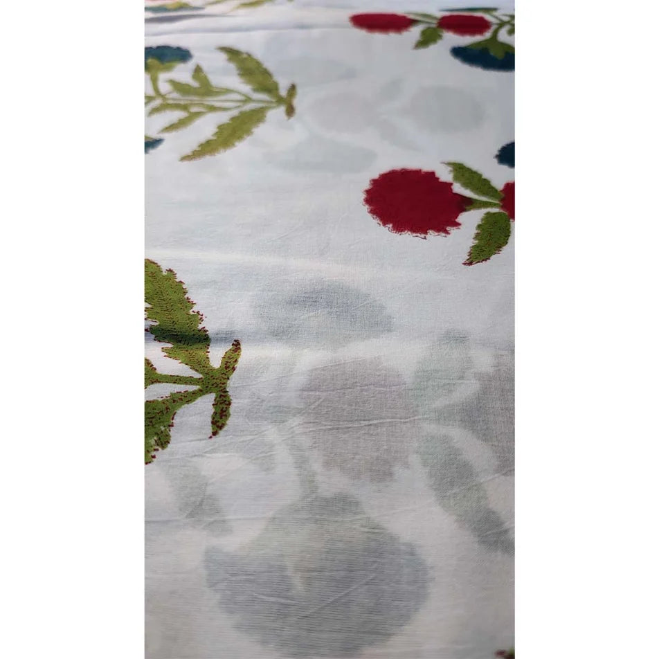 Sanganeri Hand Block Print Cotton Fabric – White And Red Floral Print