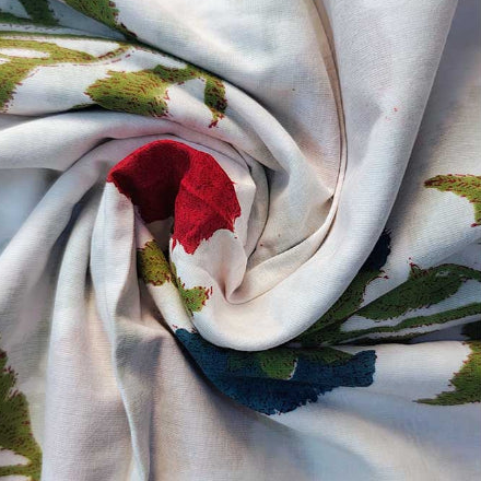Sanganeri Hand Block Print Cotton Fabric – White And Red Floral Print