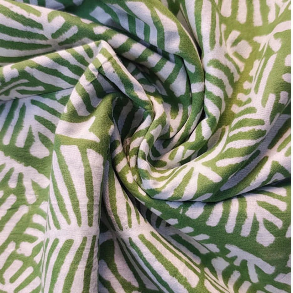 Sanganeri Hand Block Print Cotton Fabric – Green Floral Print