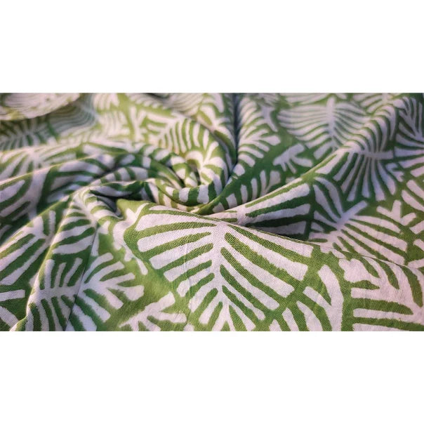 Sanganeri Hand Block Print Cotton Fabric – Green Floral Print
