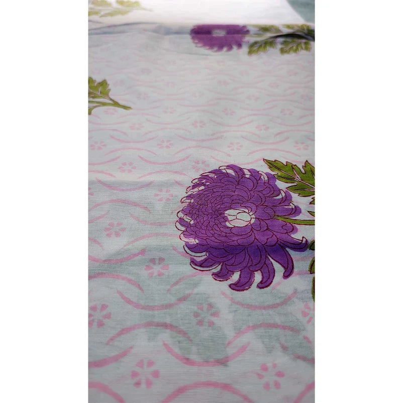 Sanganeri Hand Block Print Cotton Fabric – White Purple Floral Print