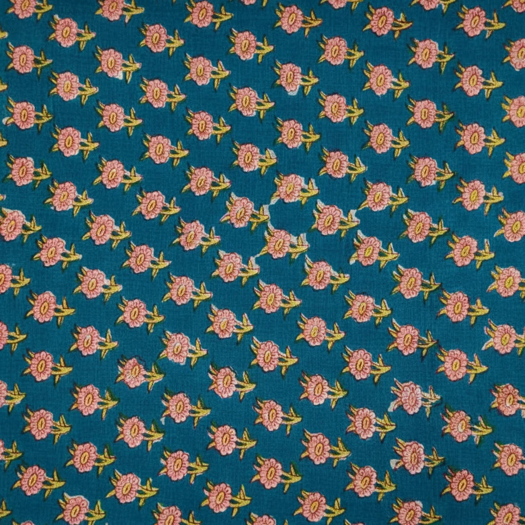 Sanganeri Hand Block Print Cotton Fabric – Green Floral Print
